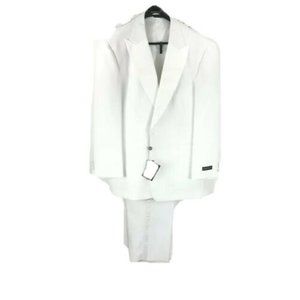 Soprano Men's White Tuxedo Suit 3 Piece Satin Trim Pleated Front Pants Size 50R